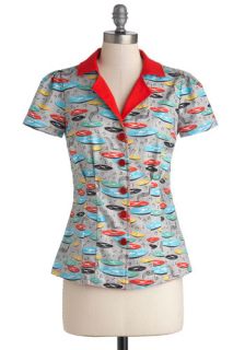 Drive In Diner Top in Records  Mod Retro Vintage Short Sleeve Shirts