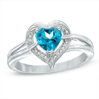 0mm Heart Shaped Blue Topaz and Diamond Accent Ring in Sterling
