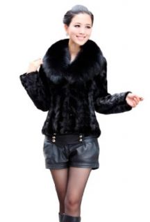 Queenshiny Women's 100% Real Mink Fur Coat Jacket with Fox Collar