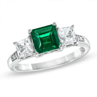0mm Princess Cut Lab Created Emerald and White Sapphire Ring in 10K