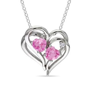 Heart Shaped Lab Created Pink Sapphire and Diamond Accent Double Heart