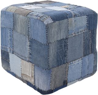 Contemporary Mandara Handmade Denim Fabric Pouf