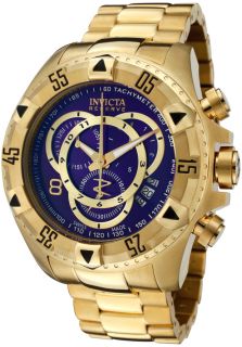 Invicta 6469  Watches,Mens Reserve/Excursion Chronograph Blue Dial 18k Gold Plated Stainless Steel, Chronograph Invicta Quartz Watches