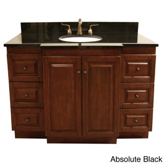 Natural Granite Top 48 inch Single Sink Bathroom Vanity In Light Walnut Finish
