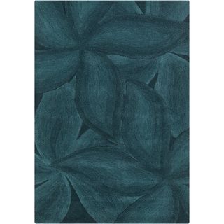 Mandara Contemporary Hand tufted Floral Blue Wool Rug (79 X 106)