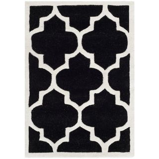 Handmade Moroccan Black Wool Geometric Rug (3 X 5)