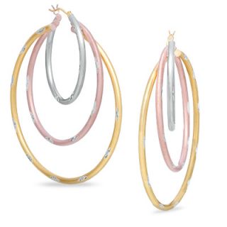 OroMagnifico™ 50mm Tri Color Triple Hoop Earrings in 14K Gold over