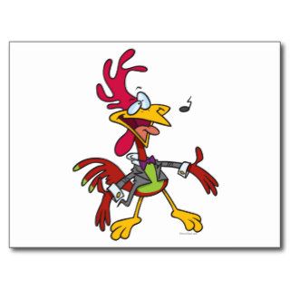 silly singing rooster cartoon post cards