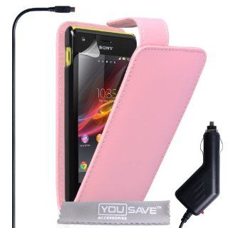 Sony Xperia M Case Baby Pink PU Leather Flip Cover With Car Charger Cell Phones & Accessories