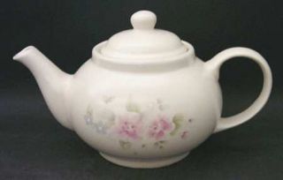 Pfaltzgraff Tea Rose Teapot & Lid, Fine China Dinnerware   Stoneware,Pink Roses,