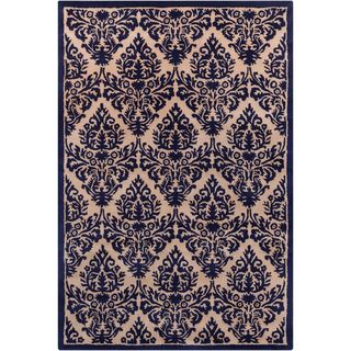 Hand tufted Allie Floral Blue/ Tan Wool Rug (5 X 76)