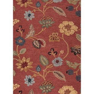 Hand tufted Transitional Floral Red/ Orange Area Rug (96 X 136)