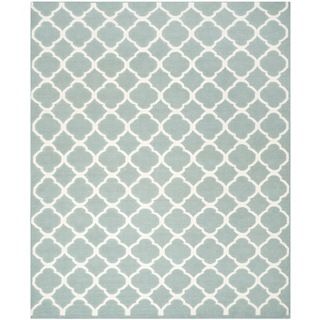 Hand woven Moroccan Dhurrie Geometric Blue Wool Rug (8 X 10)