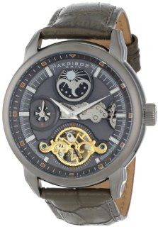 Akribos XXIV Men's AK541GY Mechanical Dual Time Open Heart Leather Strap Watch Akribos XXIV Watches