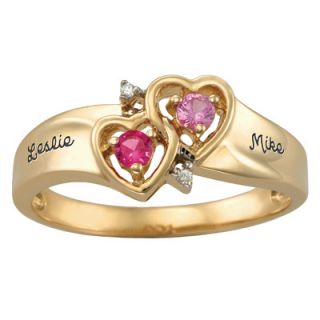10K Gold Simulated Birthstone and Cubic Zirconia Couples Amour Hearts