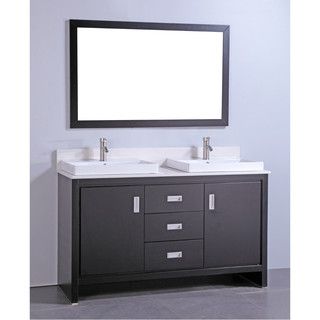 Legion Furniture Articial Stone Top 60 inch Double Sink Bathroom Vanity With Matching Mirror Espresso Size Double Vanities