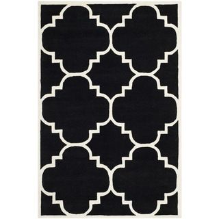 Geometric Handmade Moroccan Black Wool Rug (6 X 9)