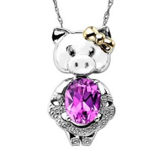 online only oval lab created pink sapphire and diamond accent pig