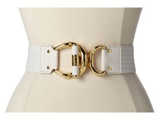 LAUREN by Ralph Lauren 1 3/4 Ribbed Stretch Belt w/ Leather Wrapped Toggle Interlock Womens Belts (White)