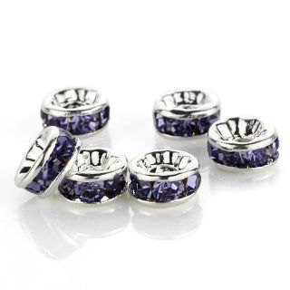 100 Pcs Swarovski Crystal Rondelle Spacer Bead Silver Plated 6mm Purple Tanzanite (539)