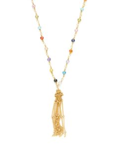 CZ & Gold Tassel Pendant Necklace by Mary Louise Designs
