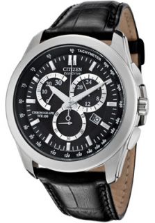 Citizen AT1180 05E  Watches,Mens Chronograph WR100 Eco Drive Black Genuine Leather, Chronograph Citizen Eco Drive Watches