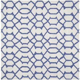 Hand woven Moroccan Dhurrie Ivory Geometric Wool Rug (6 Square)