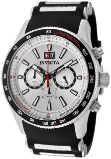 Invicta 1233  Watches,Mens Aviator Chronograph Silver Dial Black Polyurethane, Chronograph Invicta Quartz Watches