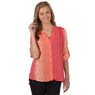 Journee Collection Womens Button up Chiffon Top