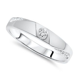 18K White Gold Diamond Band Ring w/ Diamond accent (0.07 cttw) Gemorie Jewelry