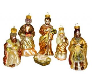 6 Piece Boxed Set of Glass Nativity Ornaments —