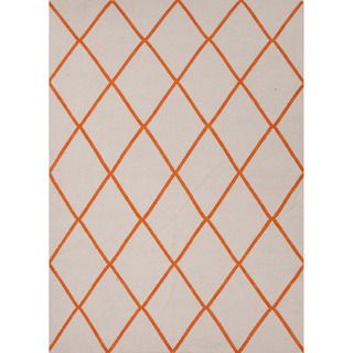 Handmade Flat Weave Geometric Pattern Grey/ Orange Rug (5 X 8)