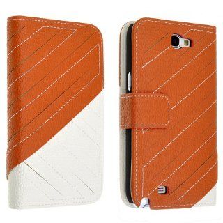 Orange + White Wallet Flip Faux Leather Case for Samsung Galaxy Note 2 II N7100 Cell Phones & Accessories