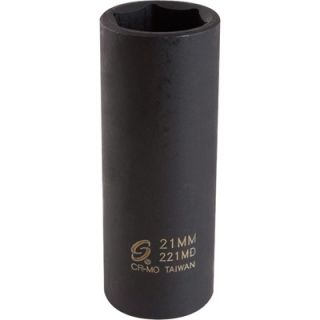 Sunex Tools Impact Socket – 21mm, 1/2in. Drive Deep, Model# 221MD  1/2in. Drive Metric Individual