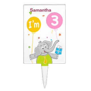 3rd Birthday Elephant with Balloons Cake Topper