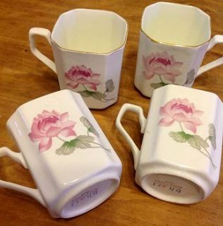 four vintage small squared cups by once upon a tea cup