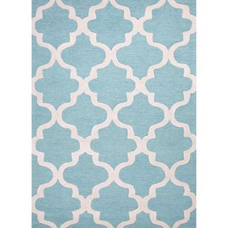Hand tufted Contemporary Geometric Pattern Blue Wool Rug (36 X 56)
