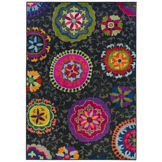 Vibrant Floral Gray/ Multi 100 percent Polypropylene Rug (67 X 91)