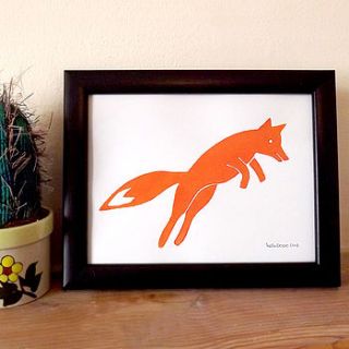 handprinted fox jumping for children's room by hello dodo