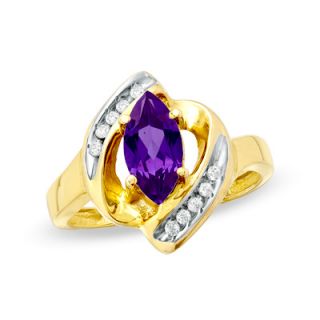Marquise Amethyst and Diamond Accent Ring in 10K Gold   Zales