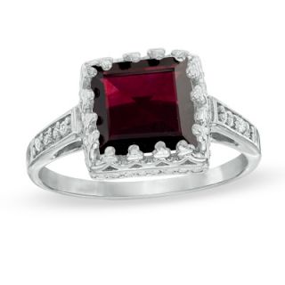 0mm Princess Cut Garnet and White Topaz Crown Ring in Sterling
