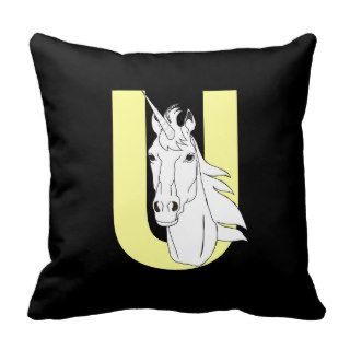 Monogram initial letter U beautiful unicorn custom Throw Pillows
