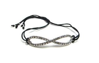 Fashion Silver Eternity Infinity Friendship Symbol Crystal Rhinestones Black Body Adjustable Bracelet Jewelry