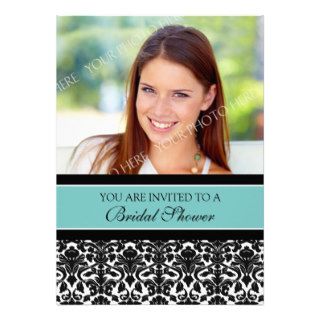Teal Damask Photo Bridal Shower Invitation Cards