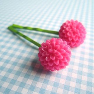 pom pom flower hair clips in assorted colours by ilovehearts