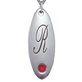 Chroma Classic Sterling Silver Created Ruby Birthstone Initial Necklace Made with Swarovski Gems CHROMA Gemstone Necklaces