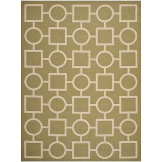 Safavieh Indoor/ Outdoor Courtyard Squares and circles Green/ Beige Rug (4 X 57)