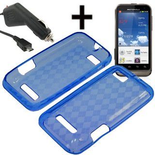 BC TPU Sleeve Gel Cover Skin Case for U.S. Cellular Motorola Defy XT XT556 + Car Charger Blue Checker Cell Phones & Accessories