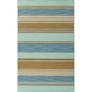 Handmade Flat weave Stripe pattern Blue and brown Rug (9 X 12)