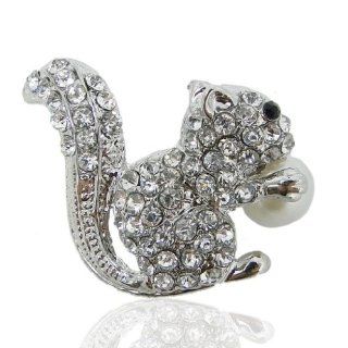 Squirrel Brooch Simulated Pearl Clear Austrian Crystals Silver Tone A03025 2 Jewelry